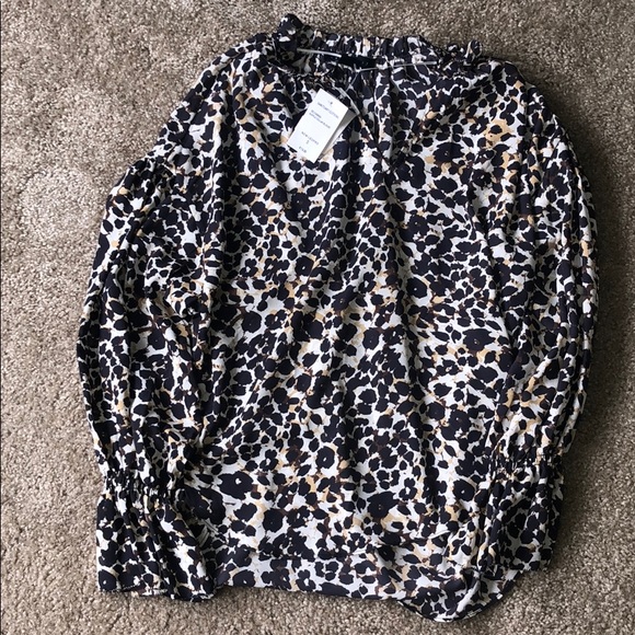 Sanctuary ruffle collar blouse new leopard S - Picture 2 of 6